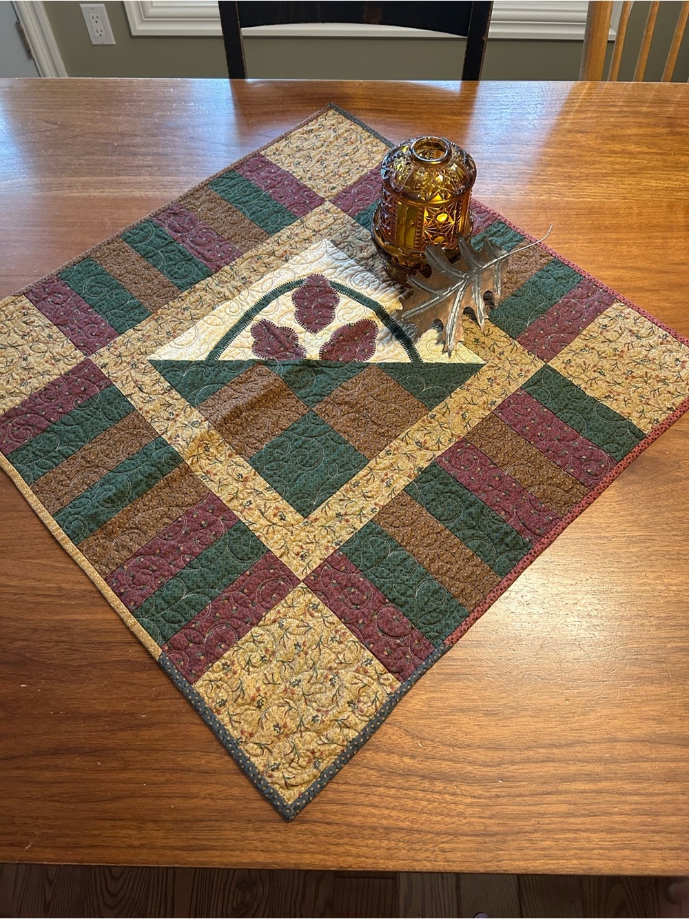 Handmade One of a Kind Quilted Table Topper in Greens and Earthy Tones